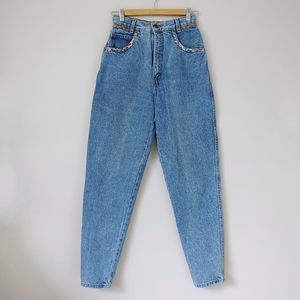 Vintage 80s Mom Jeans Braided Details Patch Size 25 / 26